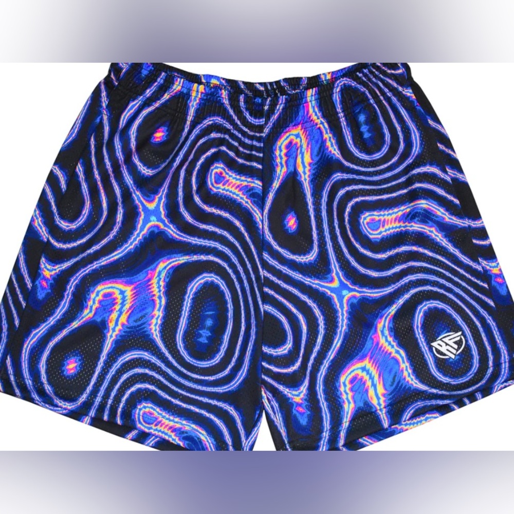 RF Men's Mesh Psychedelic Shorts - Purple | Size: M | 7” Inseam